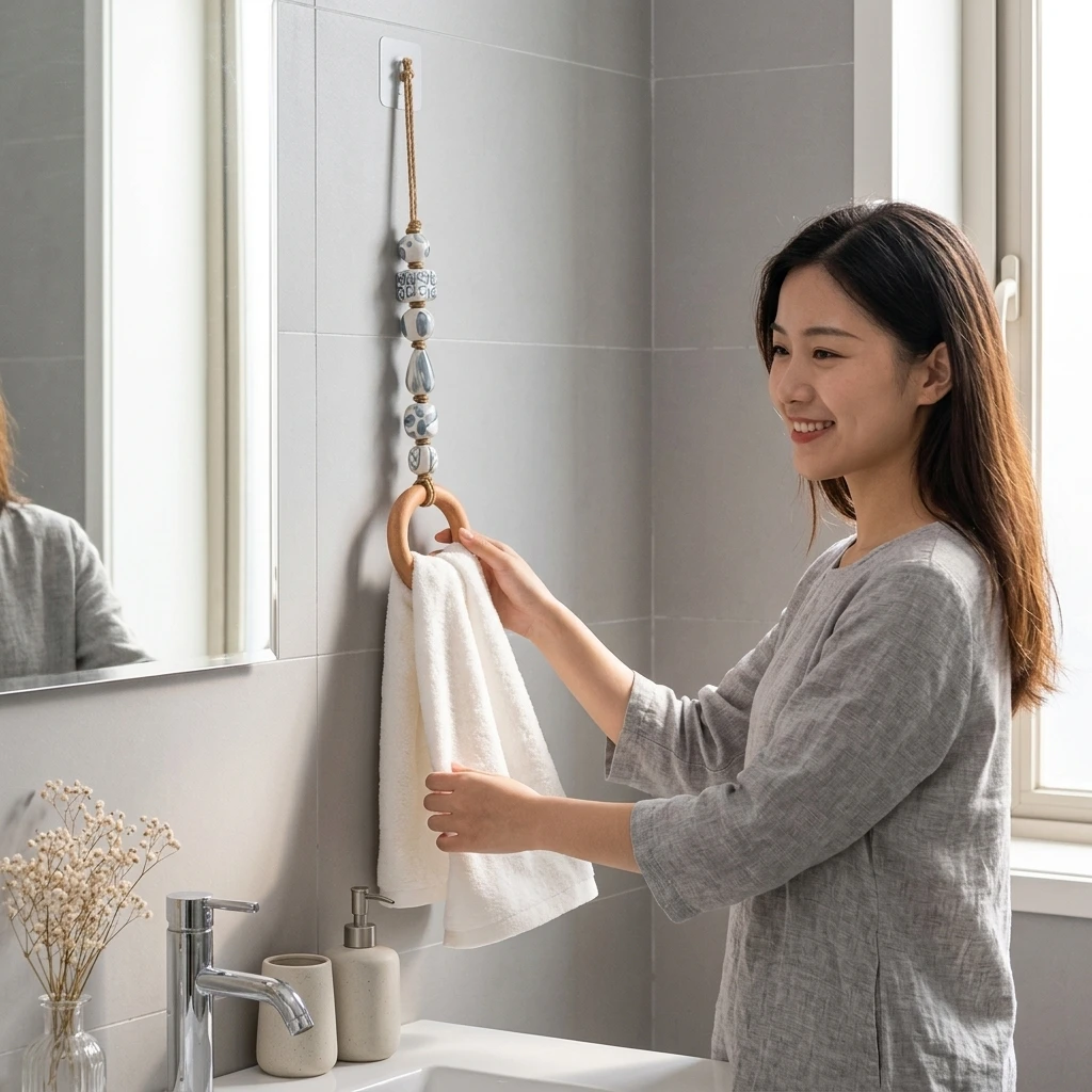 1 Piece Beaded Towel Rack Cute Plastic Holder Hook for Bathroom Home Hotel Dorm Travel Storage No Drill Wall Mount Durable