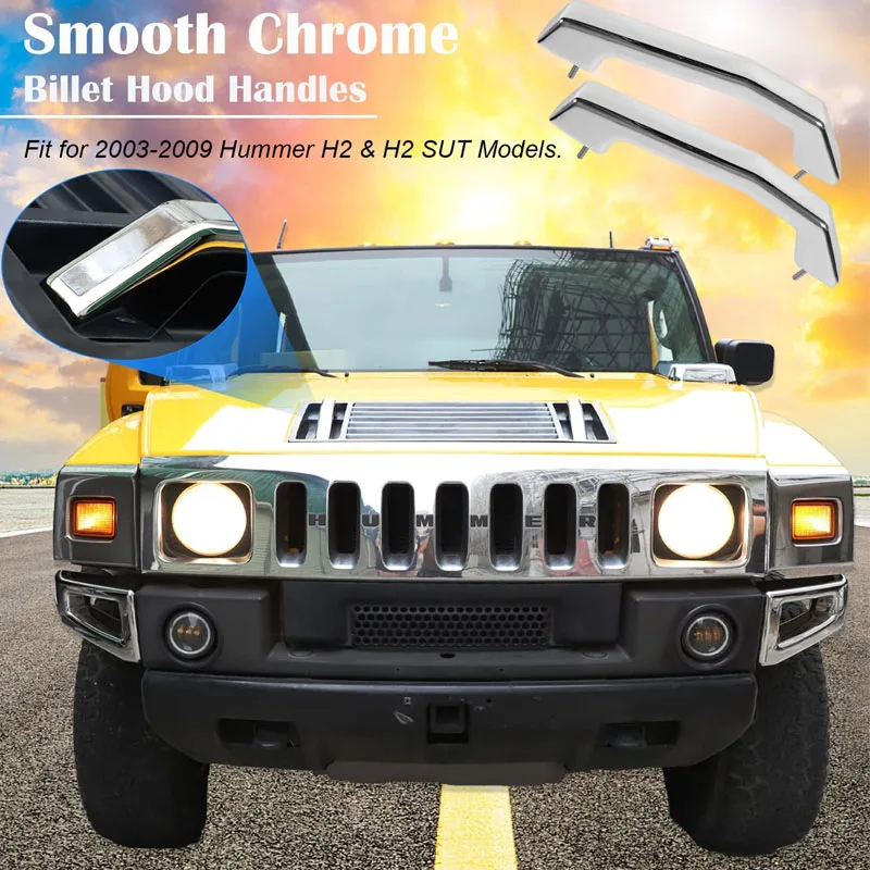 YMT 12498996 Silver Smooth Chrome Billet Hood Handles for All 2003-2009 Hummer H2 & H2 SUT Models Exterior Accessories