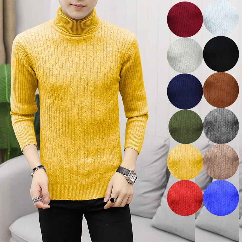 

Winter Men's High Neck Sweater Solid Color Slim Fit Versatile Daily Multi-color Base Sweater Men's Warm Pullover