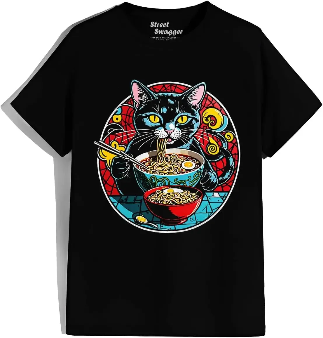 Noodle Whisker Bliss Cat Ramen Noodle Japanese T Shirt Tees High Quality 100%Cotton Short Sleeve