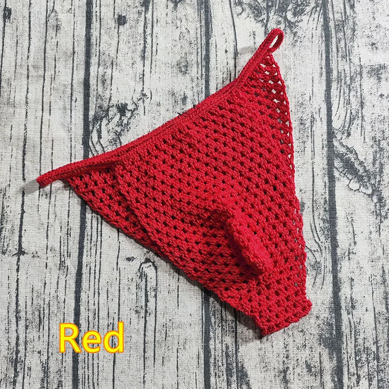 Boring Honey All-Match Man Women Sexy Breathable Underwear Hand Crocheted Seaside Sunbathing Swimsuit Trunks Hollow Thong Man