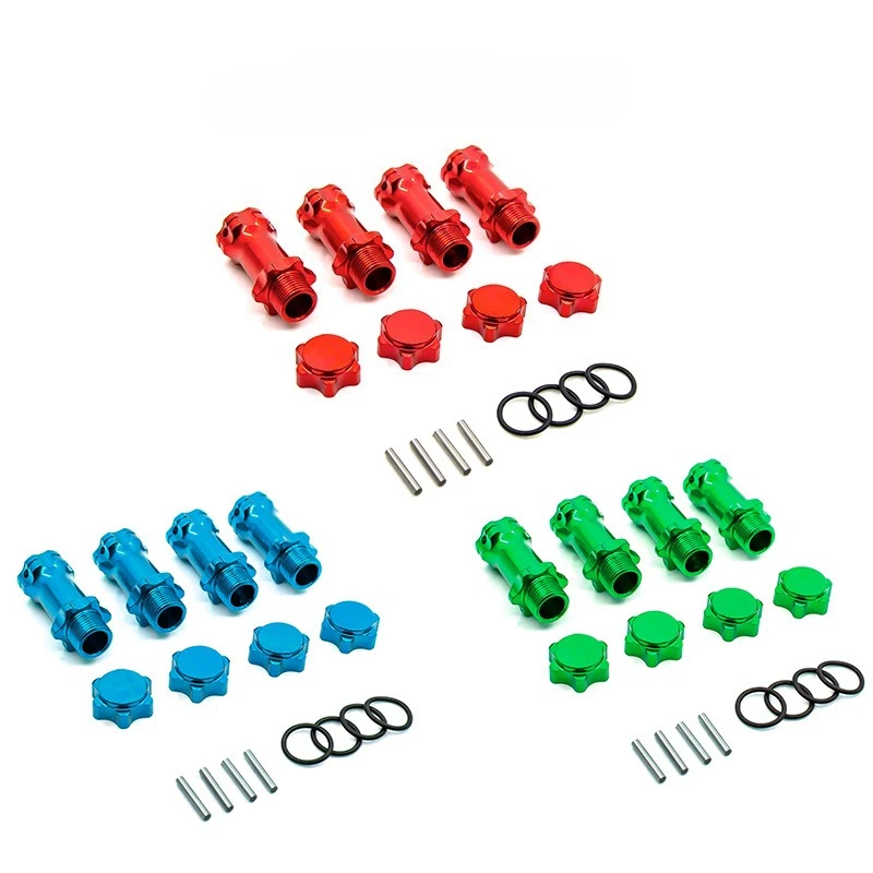 

4-Piece Aluminum 17mm Hexagon Adapter 30mm Extension Wheel Hub Drive Offset Width Extender with Dust Cap Nut for 1/8 RC SUV