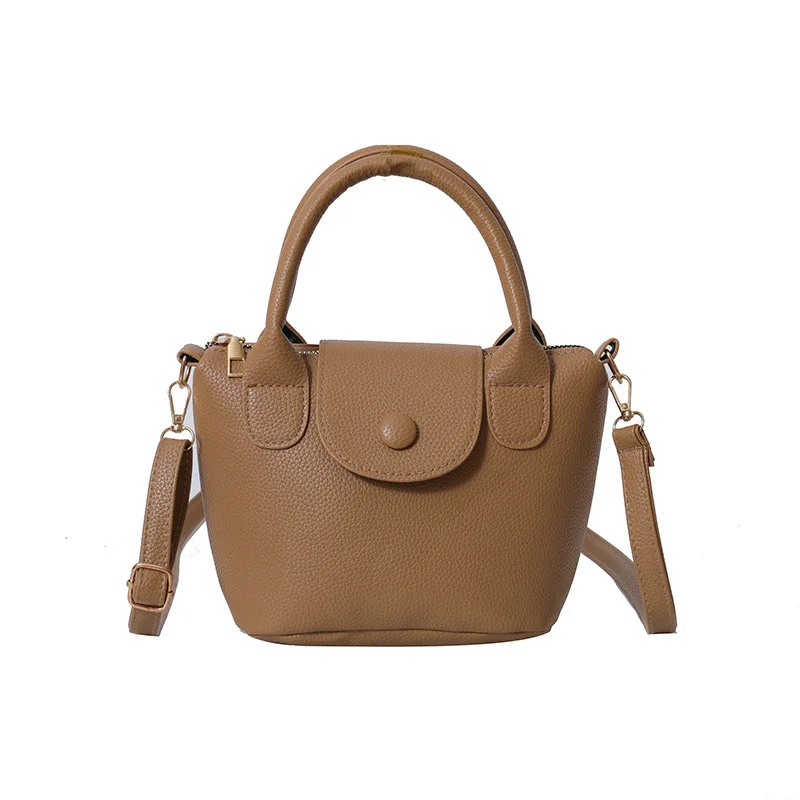 

Fashionable retro hand-held bucket bag, trendy simple solid color shoulder bag, casual versatile crossbody bag