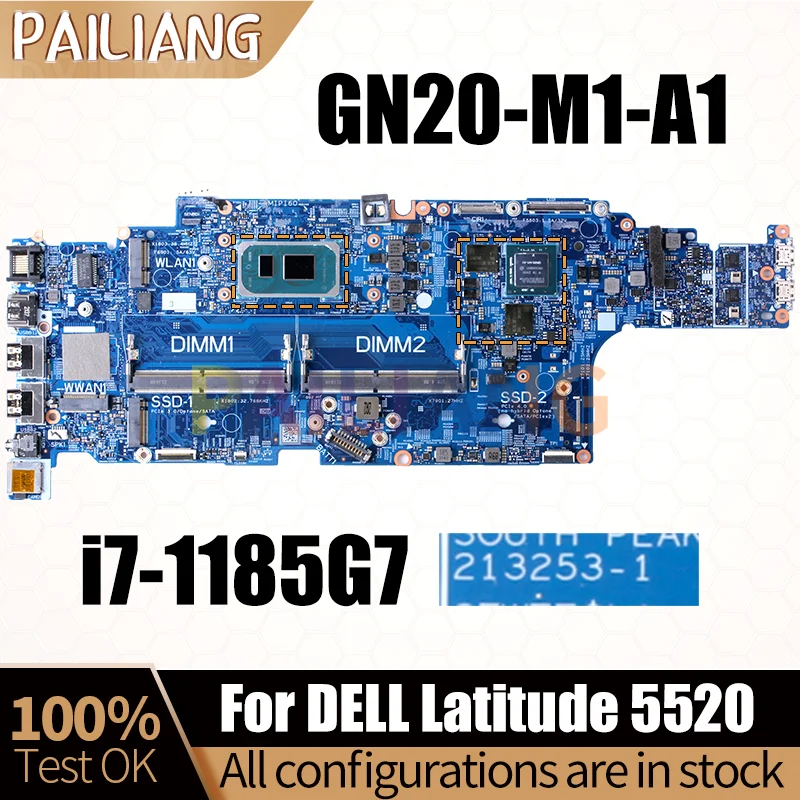 For DELL Latitude 5520 Laptop Motherboard 213253-1 SRK1F i7-1185G7 GN20-M1-A1 CN-04RH8K 04RH8K Notebook Mainboard Tested