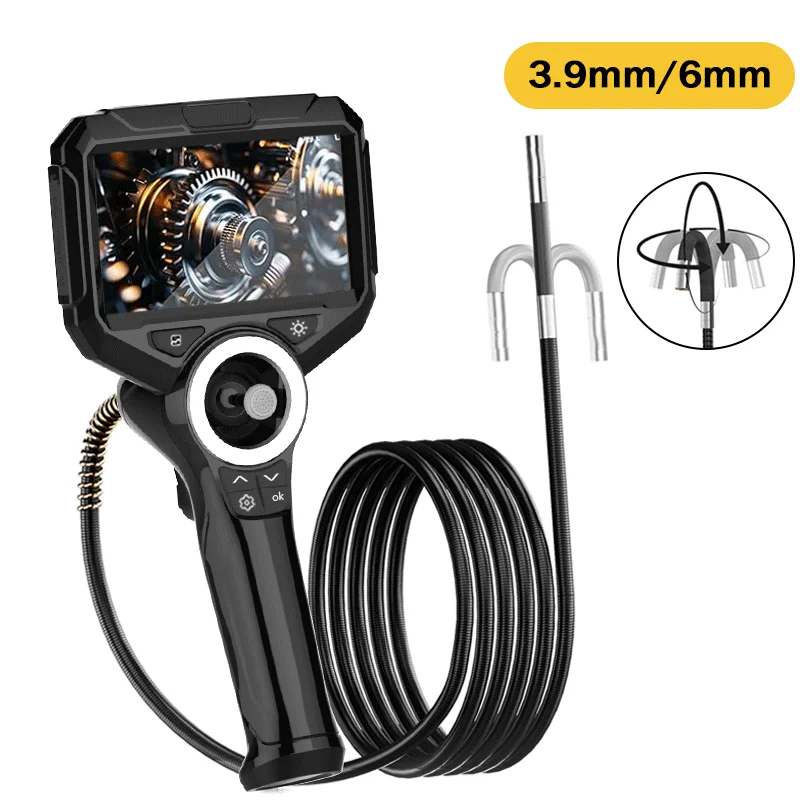 720 Degrees All Way Steering Industrial  Endoscope for Car Pipe Inspection Sewer Camera Borescope with 5 Inch