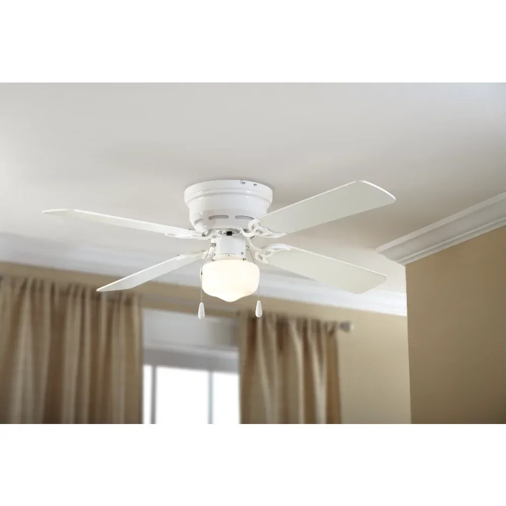 

42" Hugger Metal Indoor Ceiling Fan with Light, White, 4 Blades, LED Bulb, Reverse Airflow, Ceiling Fans