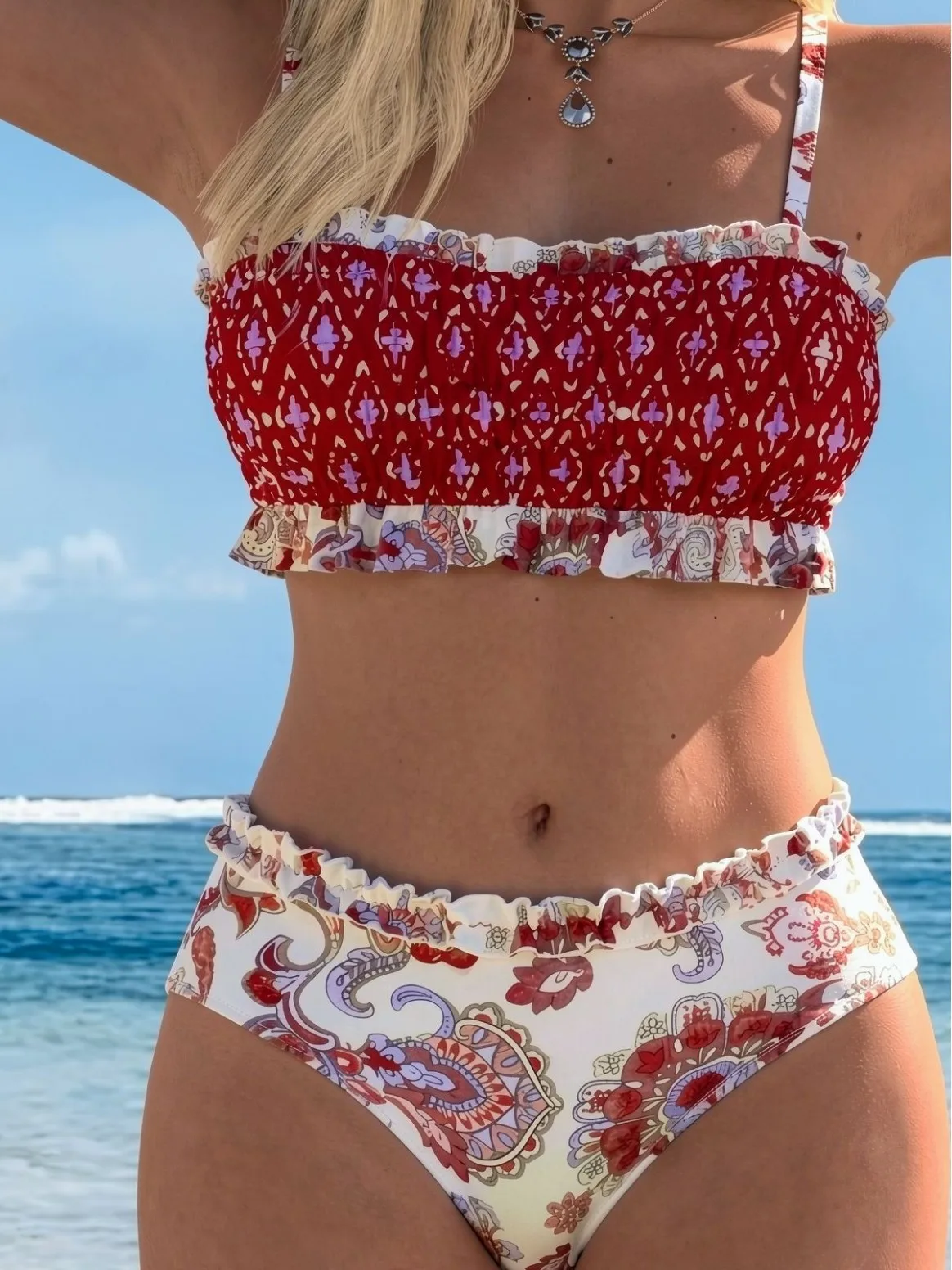 2026 Sexy Two Piece Bikini Set Women Tummy Control Push Up Swimsuit Swimwear Beach Hot Spring Vacation Summer Floral Panties Set