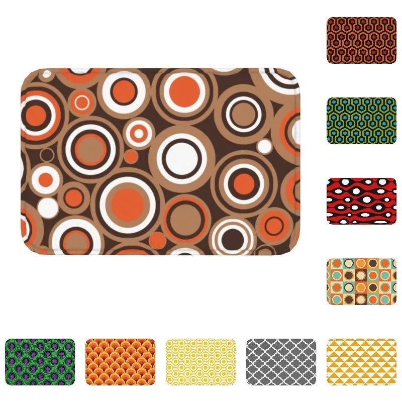 

Retro Orange Brown Circle Geometric Pattern Door Floor Kitchen Bath Mat Anti-Slip Outdoor Doormat Garage Entrance Rug Carpet