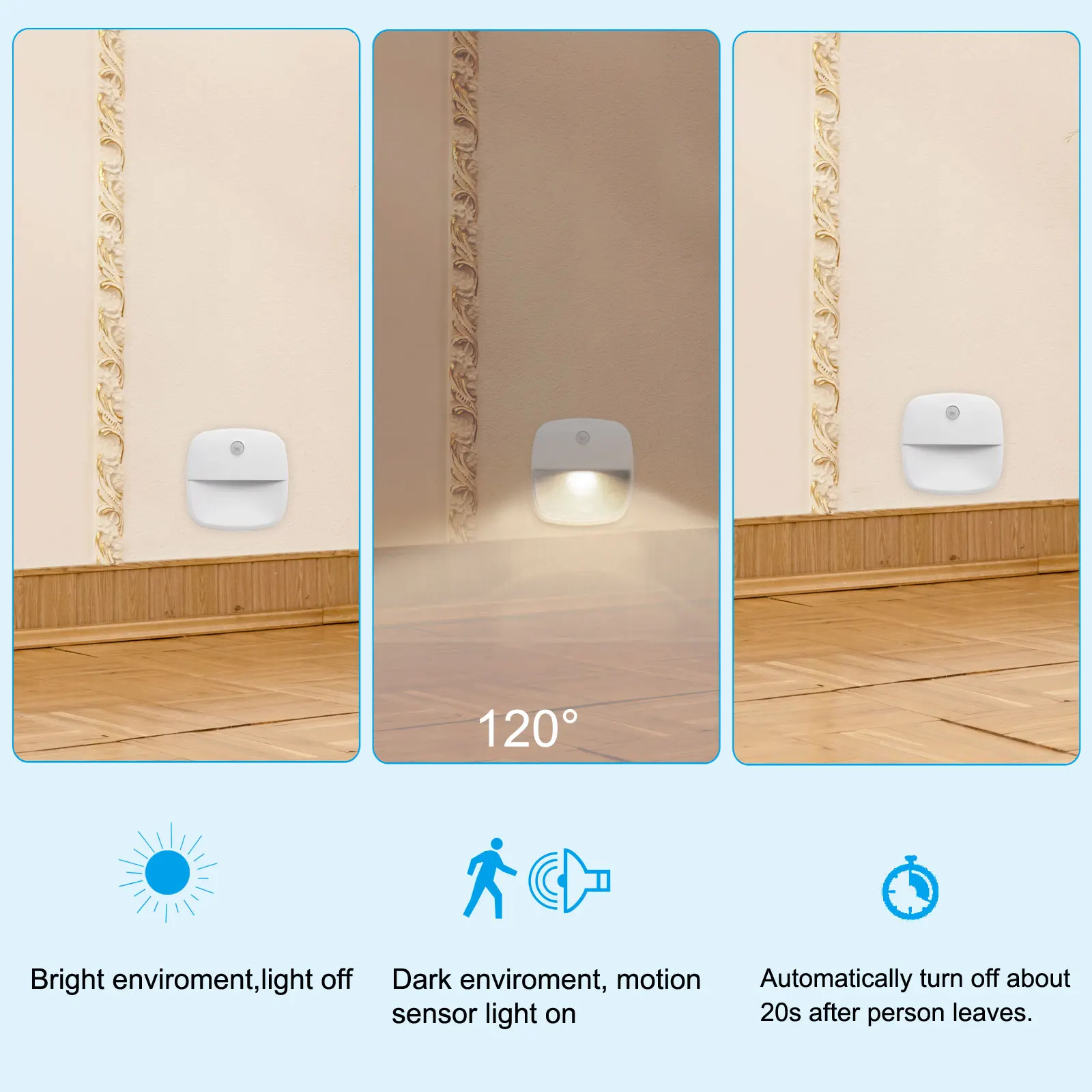 Luces LED nocturnas para escaleras de interior, luz con Sensor de movimiento inteligente, funciona con batería, iluminación debajo del mostrador para cocina y dormitorio, 1/3/6 unidades
