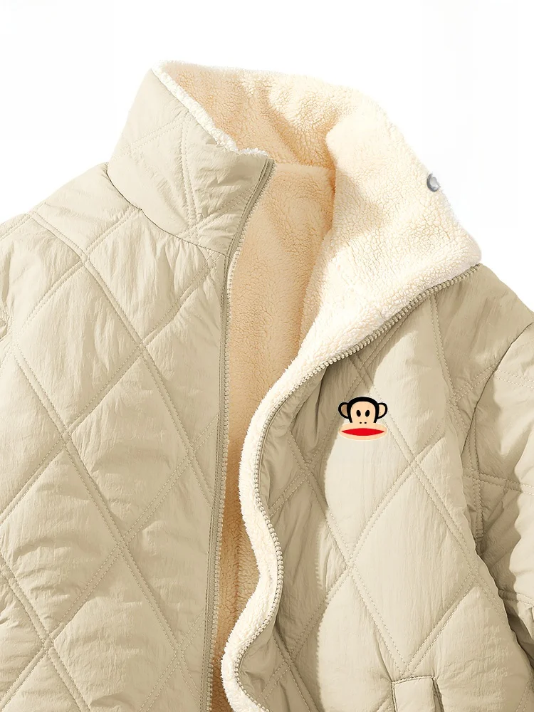 

Thiened Fce Lined Casual Men's Cotton Jaet Stand Collar Warm Winter Coat Youth Faion Loose Fit Long Sve