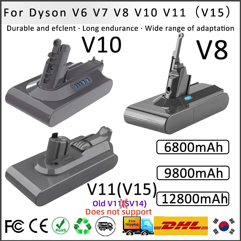 مكنسة كهربائية بطارية قابلة للشحن لدايسون V6 V7 V8 V10 V11 V15 Series SV07 SV09 SV10 DC62 المطلق رقيق الحيوان برو Bateria