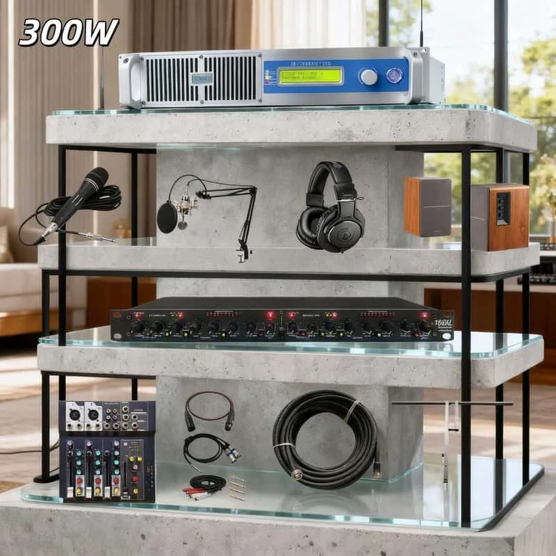 

YXHT-300W FM Transmitter Complete Broadcast Kit with Antenna & Cable - Smart Fan Cooling, School/Church Use, Knob Operation