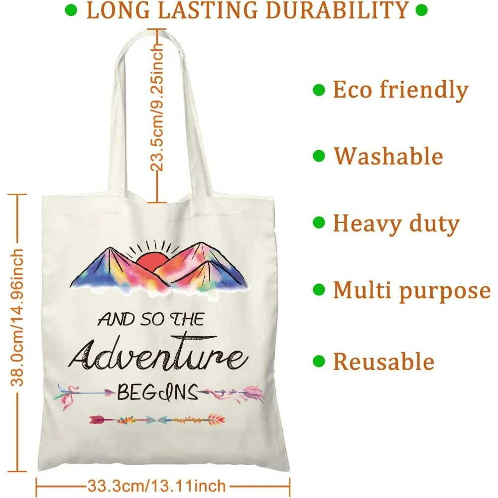 Canvas Tote Bag Shopping Bags (15x13 Inch, and So The Adventure Begins) Kitchen Reusable Grocery Bags Cute Bags Wedding Bride