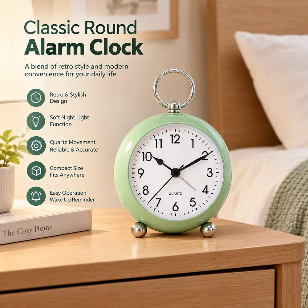 1pc Retro quartz silent alarm clock, designed for heavy sleepers with a loud classic alarm clock, simple function, metal plated