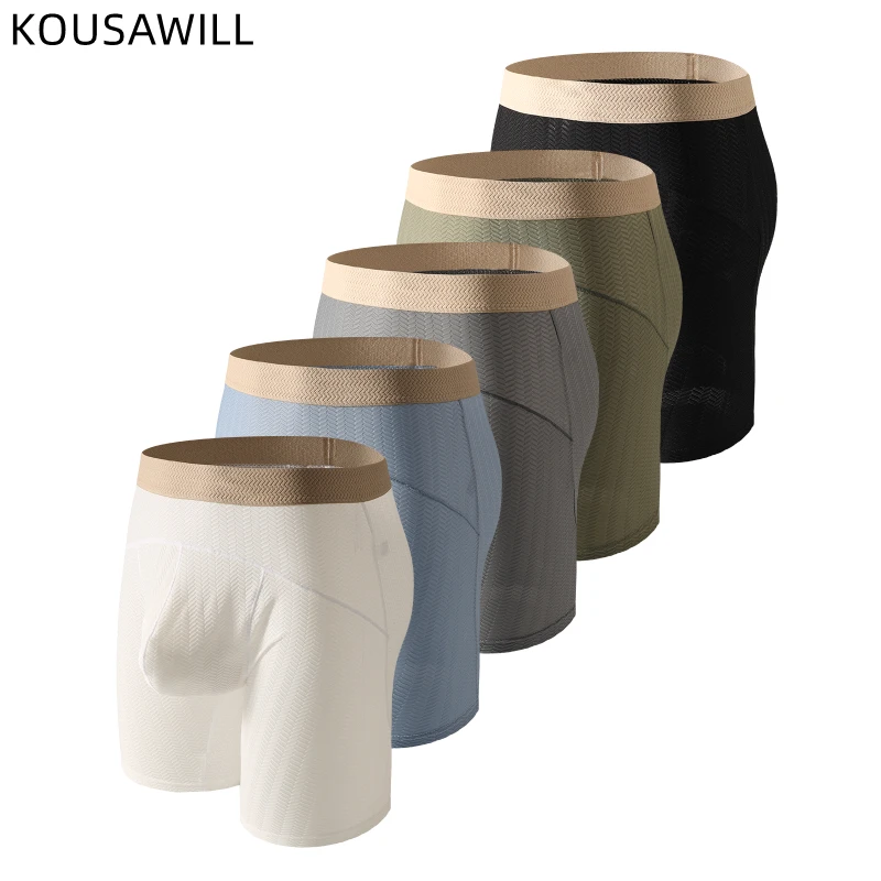 Ropa interior Boxer larga para Hombre, bañadores, calzoncillos con bolsa para Hombre, calzoncillos tipo bóxer transpirables para Hombre, calzoncillos de pierna larga, deslizadores sólidos sexis
