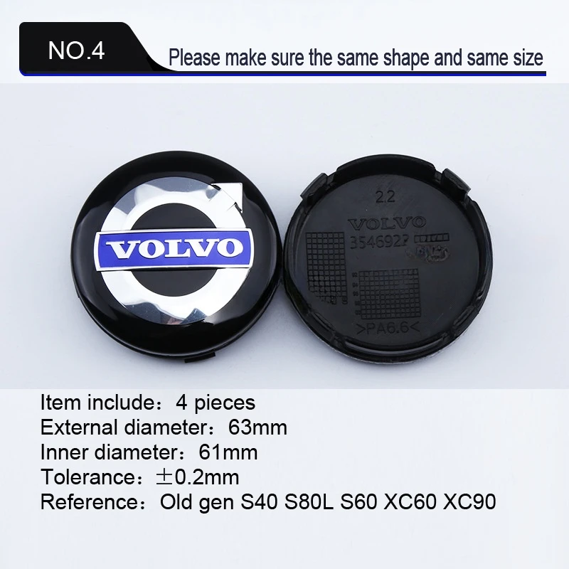 4Pcs Car Wheel Center Hub Caps Cover Auto Emblem Car Accessories Fits For Volvo S40 S80L S60 S90 XC40 XC60 XC90 V40 V60 V90