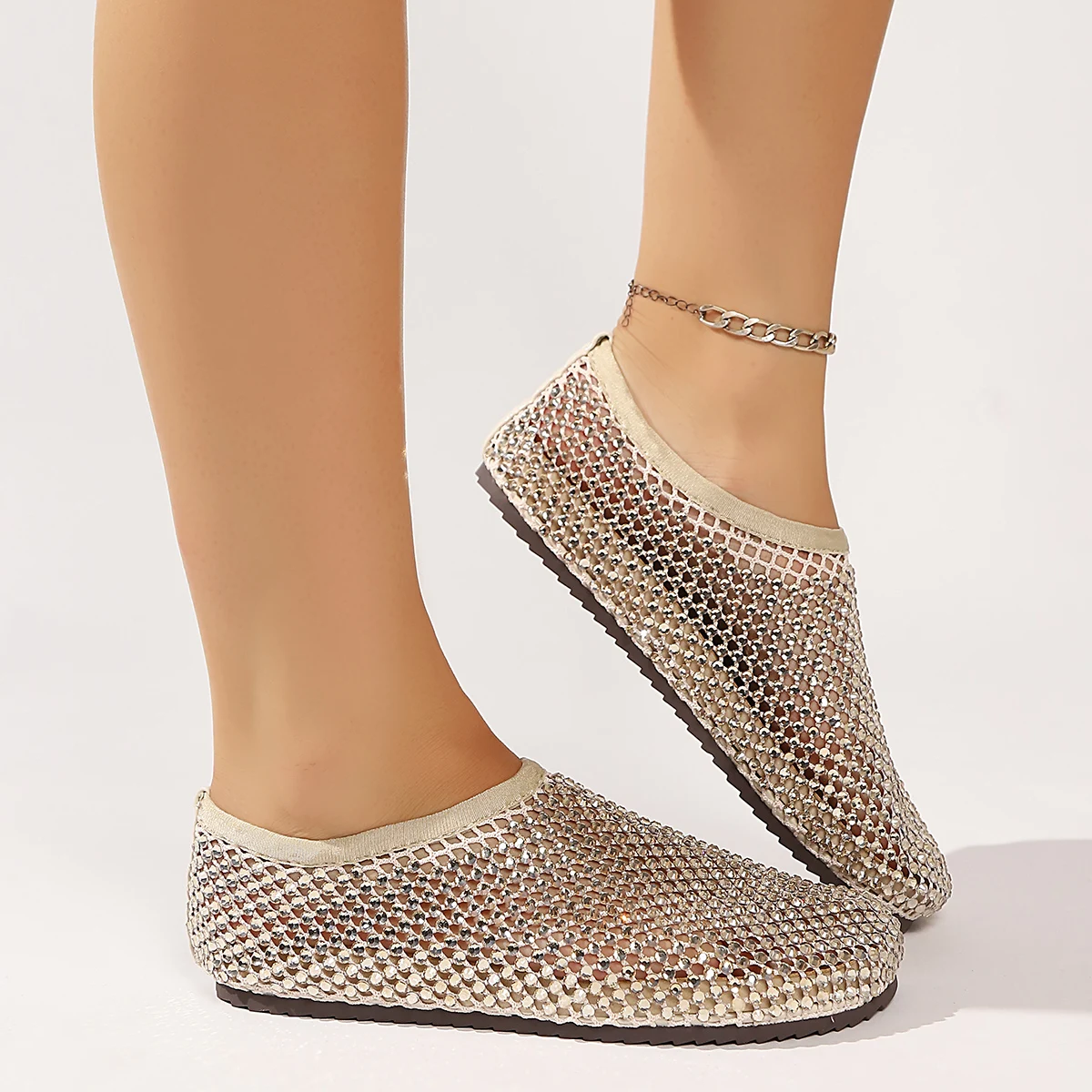 

Summer Women Sandals Round Toe Designer Sandals Hollow Short Boots Water Diamond Sexy Flat Shoes Fashion Banquet Shoes Women
