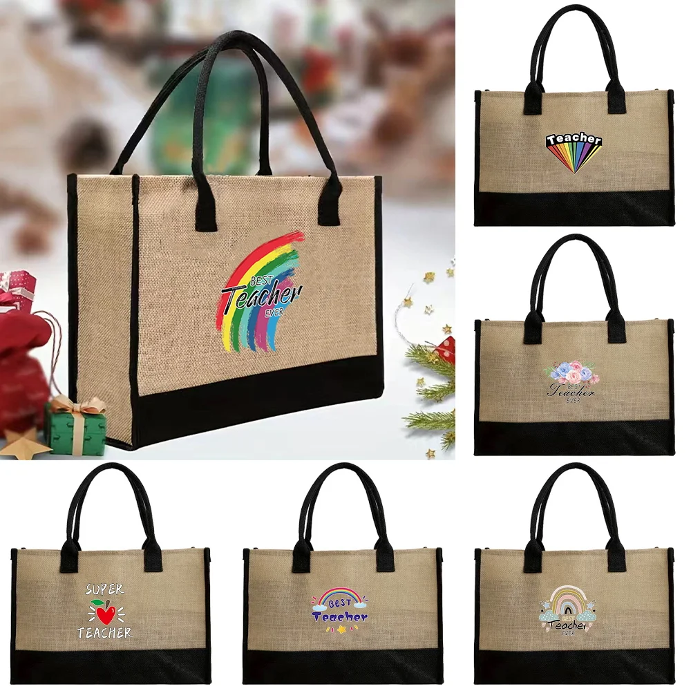 Reusable Canvas Bag Commuting Bags Handbag Simplicity Imitation Sacks Tote Storage Bag Teacher Pattern Vintage Jute Bags