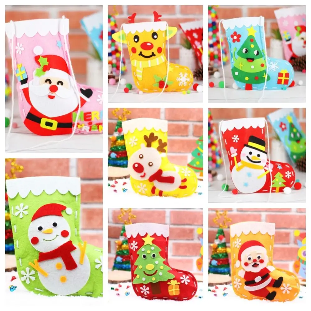Non-woven Fabric DIY Christmas Stocking Snowman House Decoracion Hangable Christmas Sock Handmade Christmas Tree