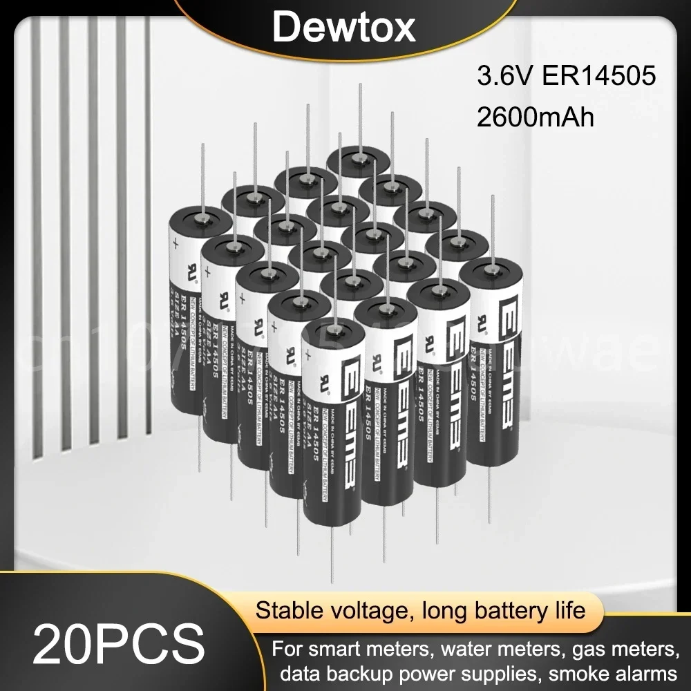 20PCS 3.6V 2400mAh ER14505 14505 AA Replacement Li-Ion Lithium Battery with Pins for PLC CNC Machine Tools Alarm Clock Gas Meter