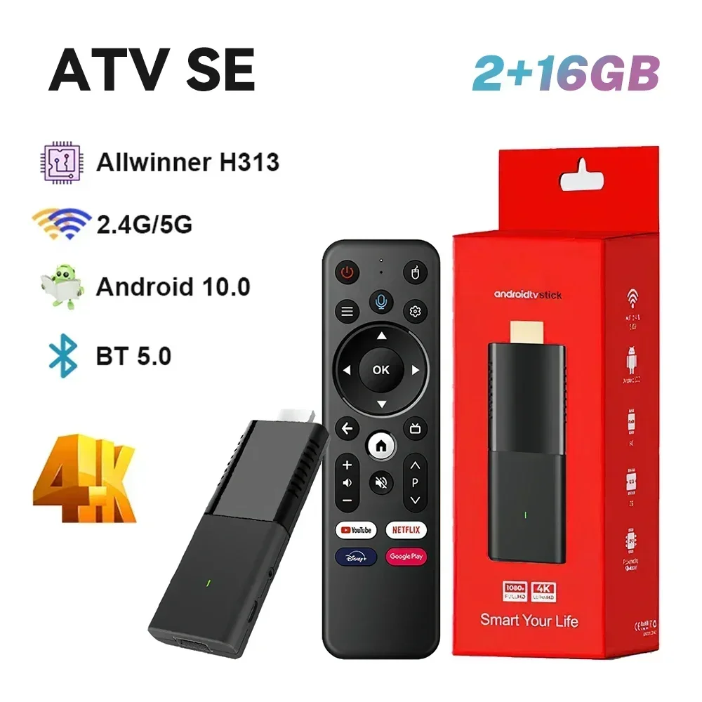 ATV SE H313 Android 10.0 TV Stick Portable 2.4G&5G Wifi 2GB+16GB TV Prefix 4K HDR Google Assistant Bluetooth 5.0 TV Stick