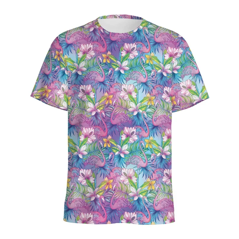 

26 Tropical Flamingo 3D Printed T-Shirts for Men and Women, Hawaiian Floral Graphic T-Shirts, Short Sleeve Crew Neck Summer