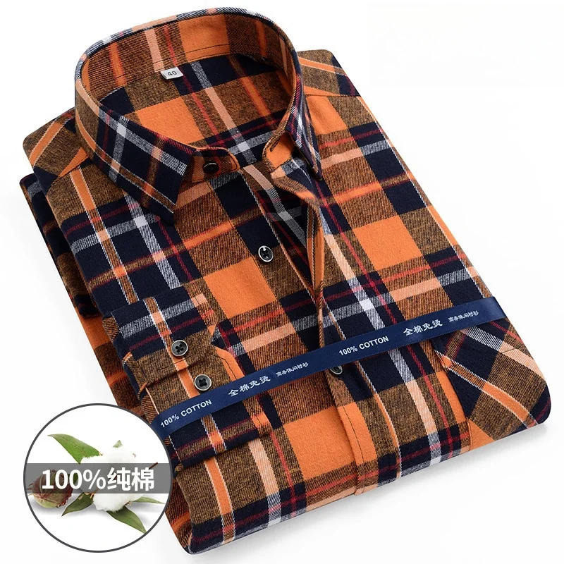 100% Cotton Flannel Soft Regular-fit Long Sleeve Brushed Shirt Single Pocket Comfortable Casual Thick Plaid Shirts 9XL 10XL 11XL