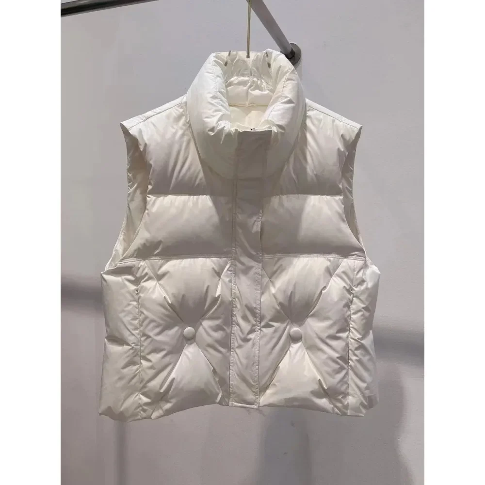 2024New Autumn and Winter Warm Loose Women\'s Down Jacket Standing Collar Vest Sleeveless Coat Down Jacket White Duck Down Jacket