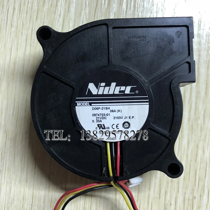 Nidec D06F-21SH 06A DC 21V 0.20A 60x60x25mm 3-Wire Server Cooling Fan