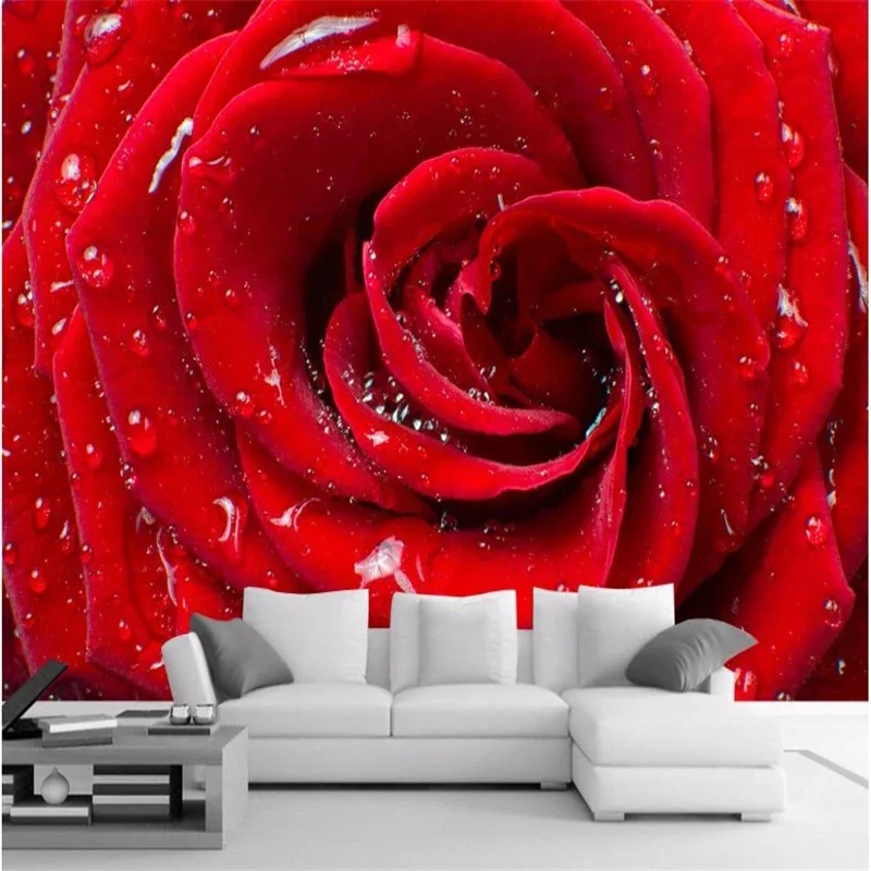 custom wall paper roll HD clear red roses living room Hotel TV sofa backdrop mural wallpaper 3d wall papers home decor Stickers