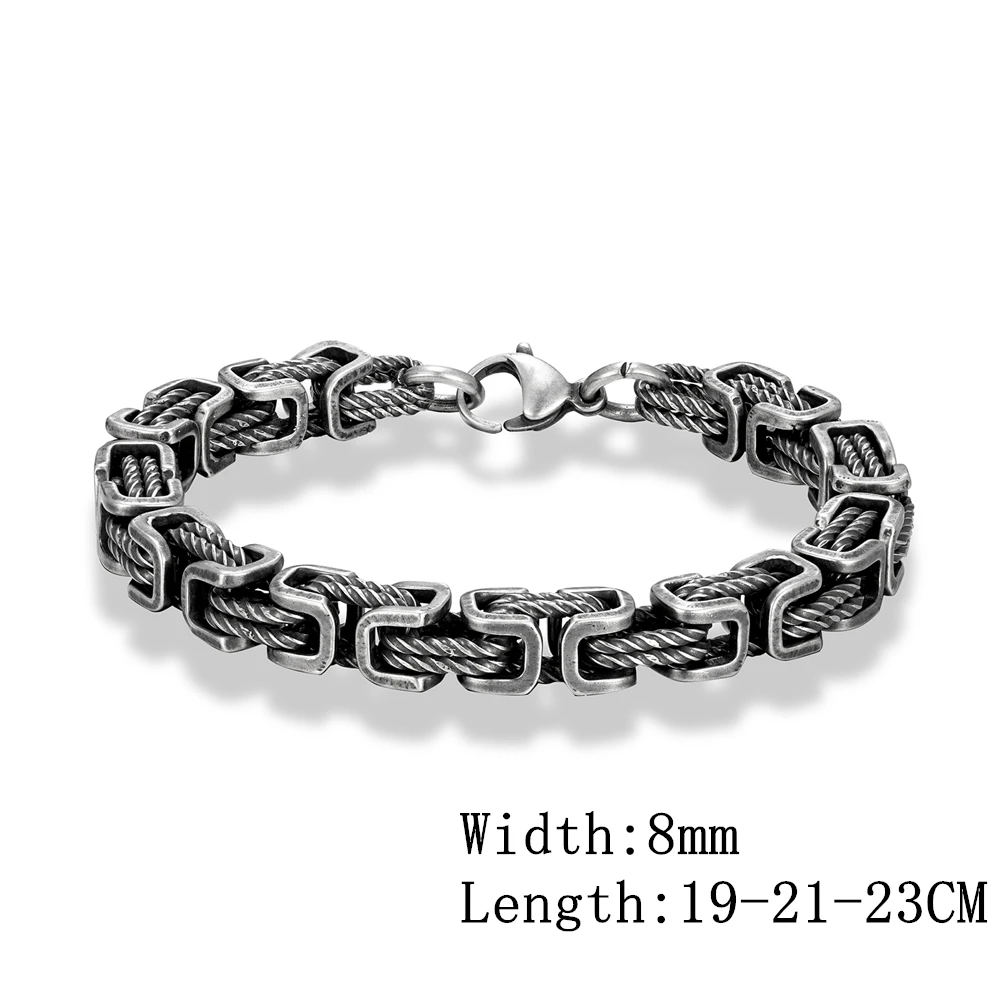 MKENDN Punk Men 316L Stainless Steel Creative Retro Oxidized Black Geometric Byzantine Link Chain Bracelets Motorcycle Jewelry