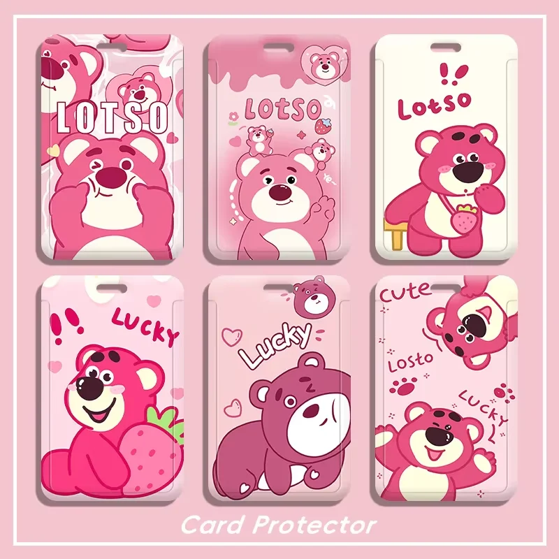 

New Lotso Lanyard Card Holder Cute Lotso Cartoon Anime Figures Card Holders Keychain Student Bus Credit Card Cover Girls Gift