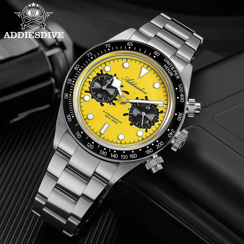 ADDIESDIVE New Quartz Watch Men Chronograph VK64 Super BGW9 Luminous Waterproof 10Bar Diving Ceramic Bezel 40mm Watches AD2520