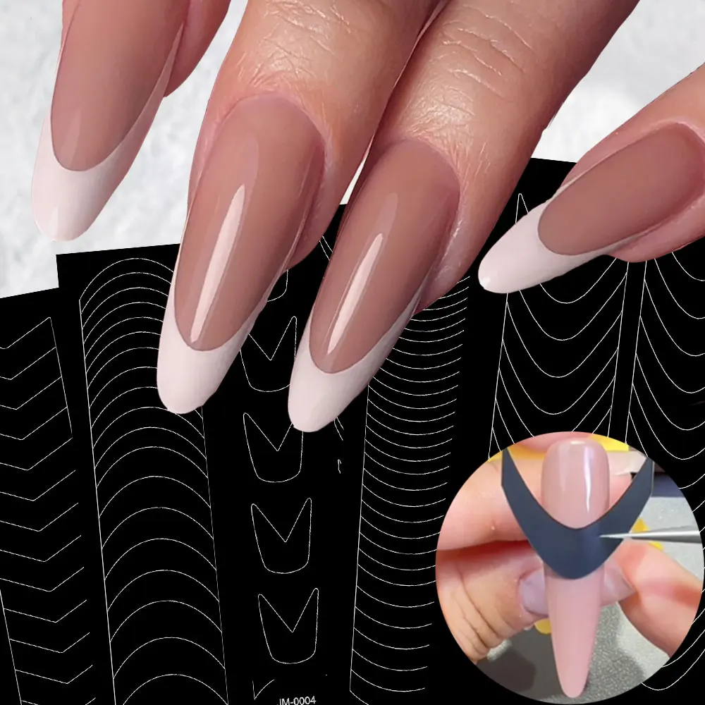 1Pc French Tip Nail Stencils Stickers V-Shape Curved Wave Smile Line Nail Guide Decals Self-Adhesive Nail French Auxiliary Tools