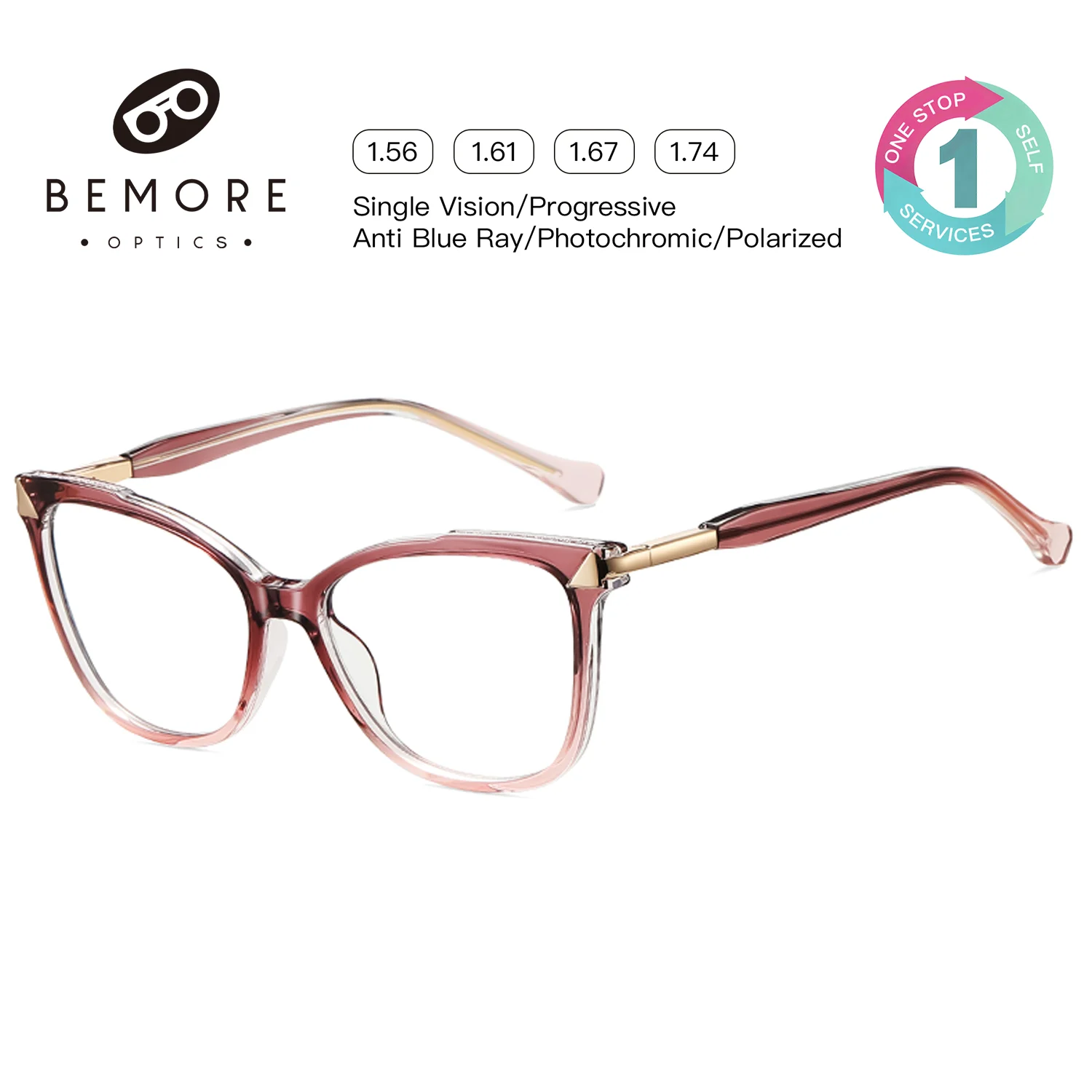 BEMORE Women Cat Eye Reading Glasses 2.00 CR 39 Anti Blue Light Myopia Dioptric be Customizable Prescription