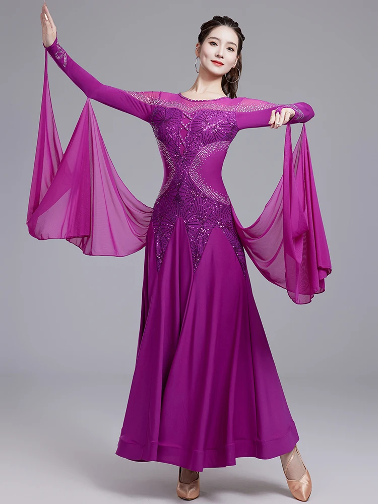 2025 Nuovo abito da ballo moderno Standard nazionale Valzer Amicizia Danza Concorrenza professionale Performance Abito con paillettes 7212