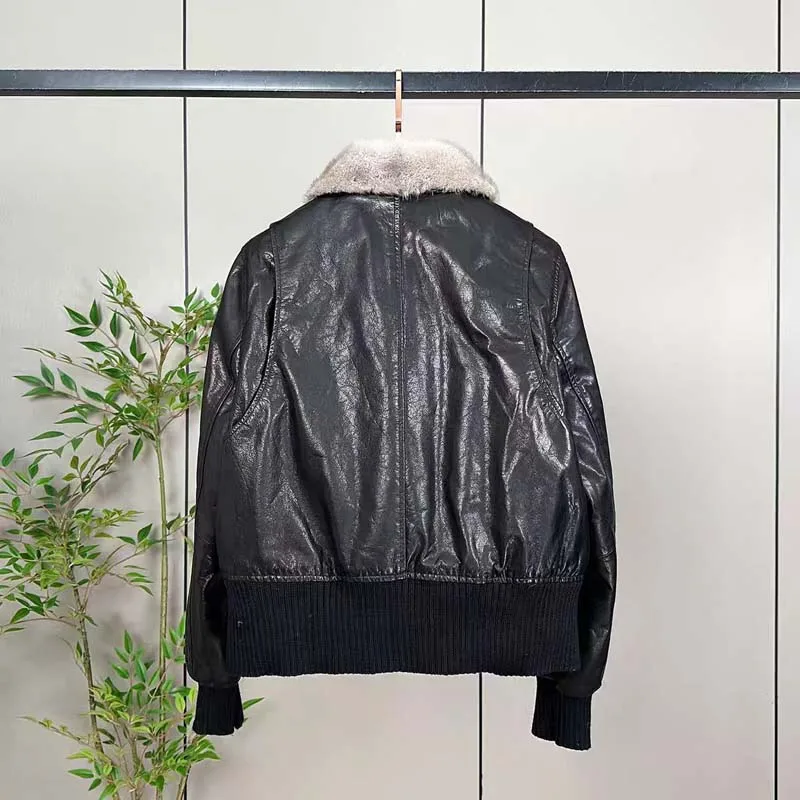 women coat winter new fashion short length lining is down jacket genuine leather Mink fur collar clothes thick warm