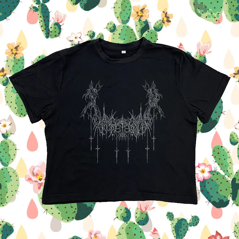 

2000s Punk Creative Comic Pattern Printing Crop Top Vintage Gothic Harajuku Aesthetics Women Tee Streetwear Y2k Fashion T-shirts