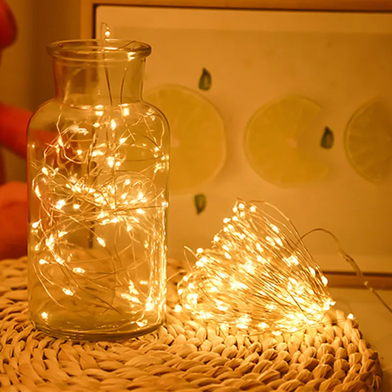 Battery Box LED Silver/Copper Wire Light String Remote Control 8 Mode Fairy Wedding Garland Lighs Decor for Bedroom Holiday Home