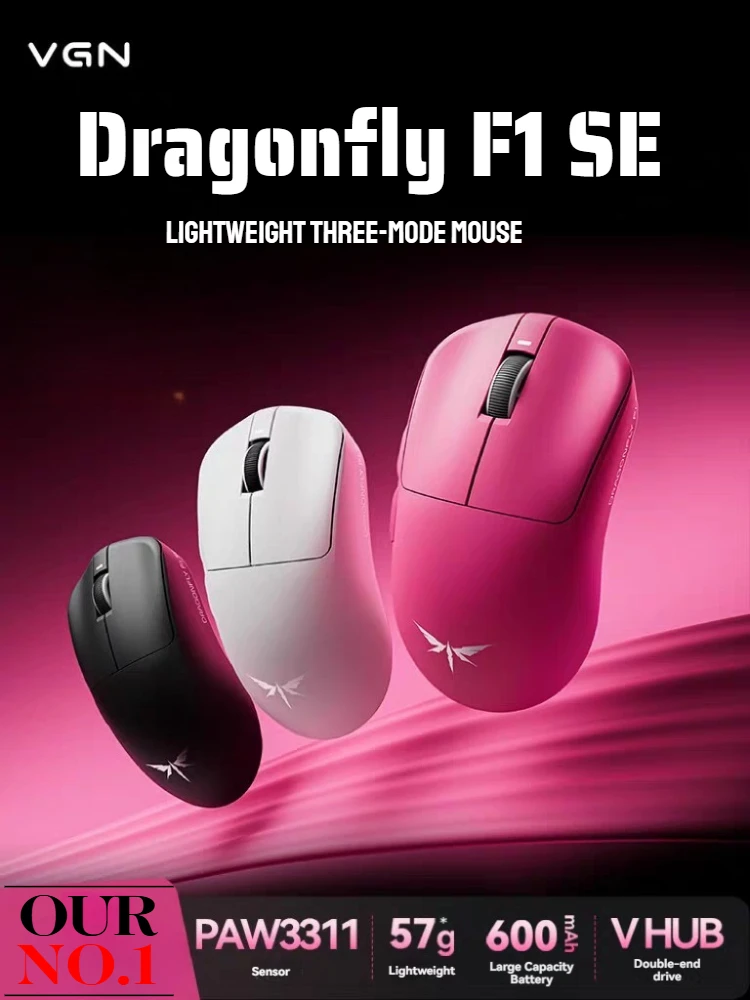 

Игровая мышь VGN Dragonfly F1 SE, беспроводная трехрежимная PAW3311, легкая, 57 г, пользовательская эргономичная высокопроизводительная офисная игровая мышь