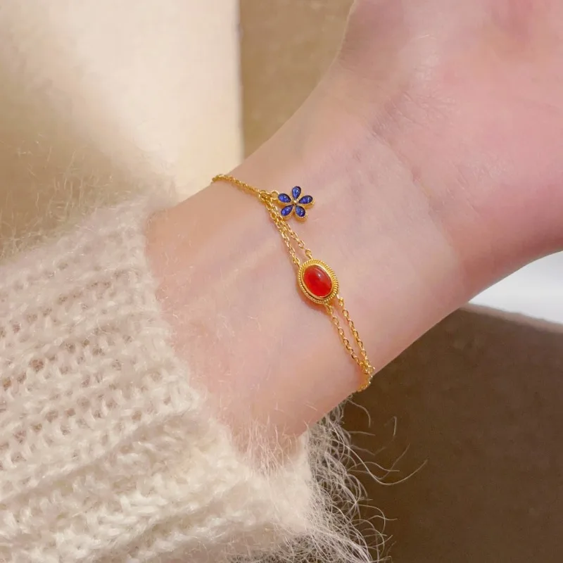 جديد النمط الصيني الرجعية ابنة الذهب الشعور الصغيرة زهرة زرقاء سوار الإناث المتخصصة شخصية رائعة فتاة القلب ضوء لوكس