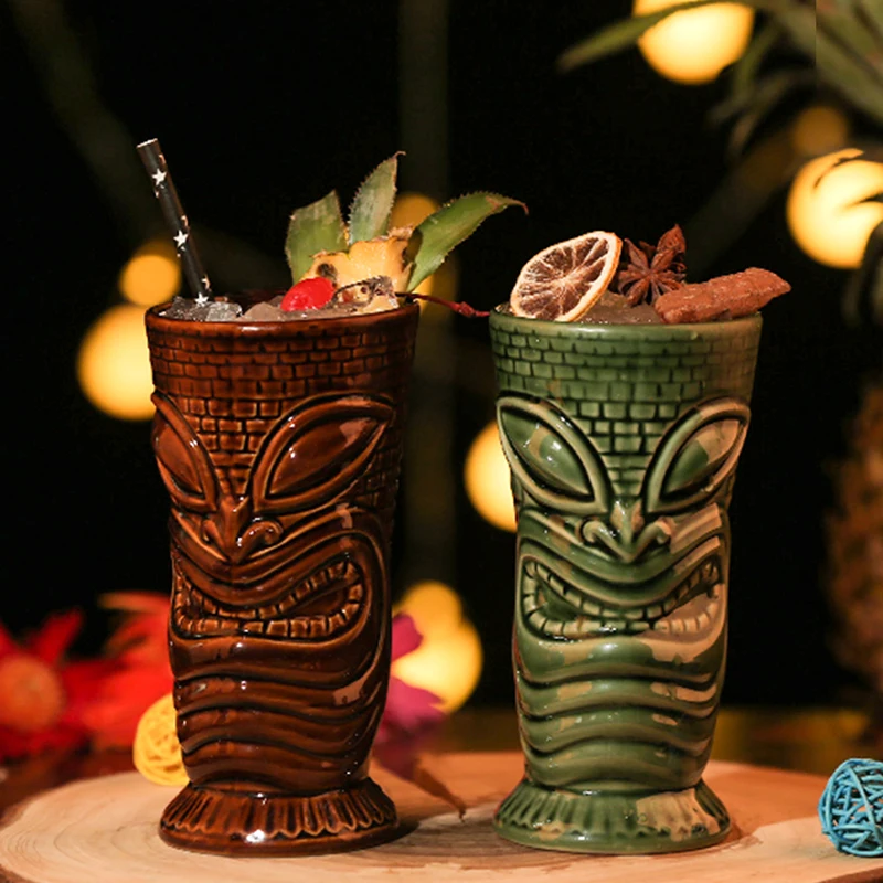 400ml Creative Ceramic Tiki Cup Hawaii Cocktail Glass Cool Drinks Pirate Soldier AimarMaui Idol Wine Glass Carving Culture Cup