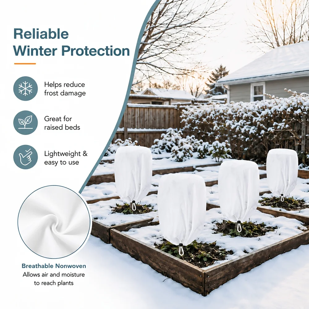 8/4 Piece Set of Anti-Freeze Covers, Reusable with Drawstring, Suitable for Winter Plants and Cold Weather Gel Clothing, Garden Plants, Winter Anti-Freeze Covers for Plants, Non-Woven Drawstring Cold-Proof Insulation Bags, Windproof and Frost-Resistant Protective Covers for Trees, Shrubs, and Potted Plants, Reusable Gardening Winter Covers