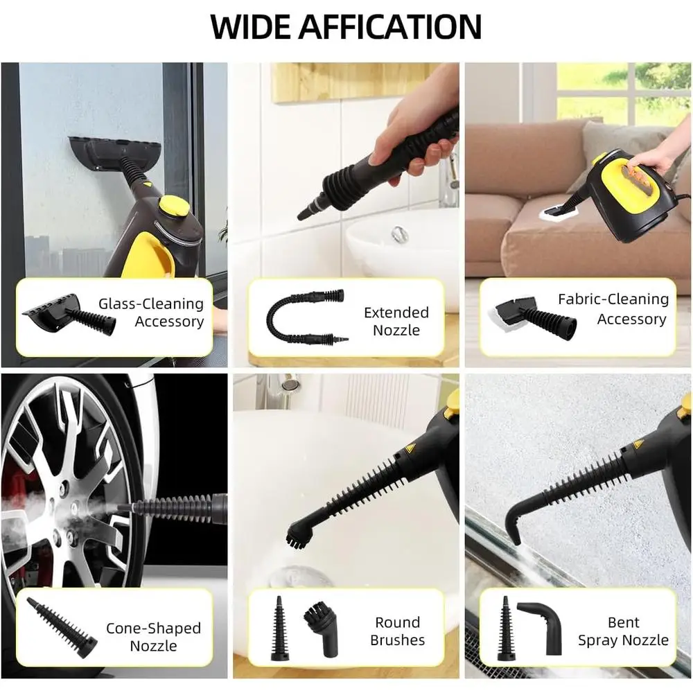 Handheld Steam Cleaner 1350W Portable Steam Gun 530ml Quick Heat 110℃ High Pressure Steam Multi-Surface Cleaning Tool 10-Piece