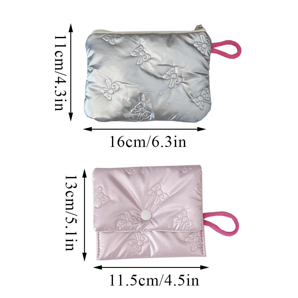 Silver Lingge Bow Pattern Coin Purses Small Canvas Coin Wallet Zipper Pouch Lady Girls Earphone Coin Key Money Storage Bag