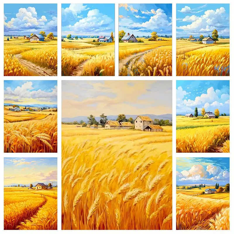 GATYZTORY Paint By Numbers Golden Wheat Field Paint By Numbers Colorful Decor For Room Gifts Diy Decor