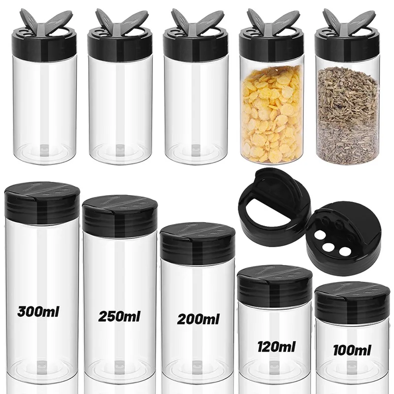 Spice Jar with Butterfly Flip Lid PET Plastic Seasoning Bottle Transparent Leakproof Kitchen Pantry Herb Storage Multiple Sizes