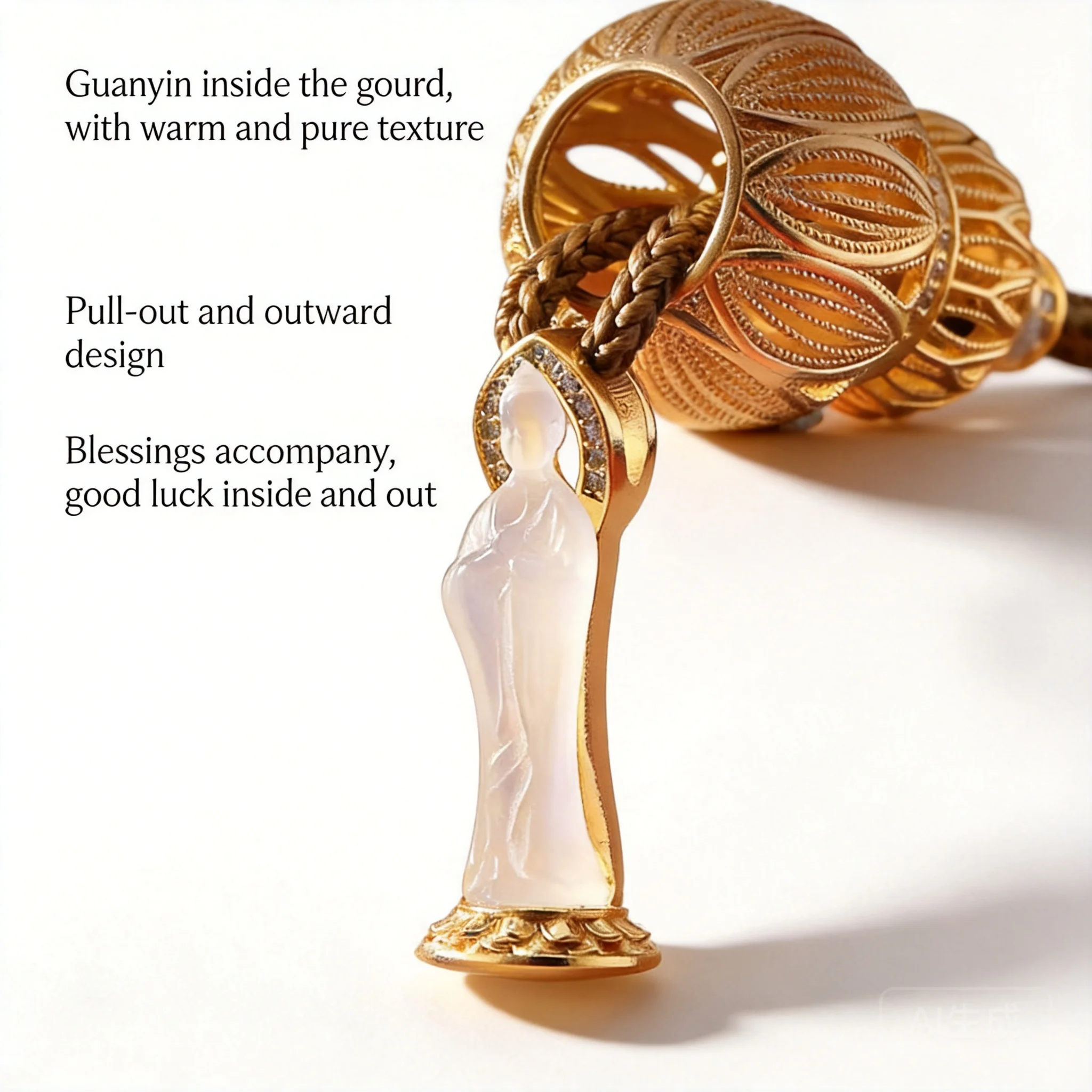 Chinese Style Lucky Blessing Calabash Guanyin Pendant Necklace Exquisite Women Amulet Good Fortune Luck Jewelry Gift For Girls