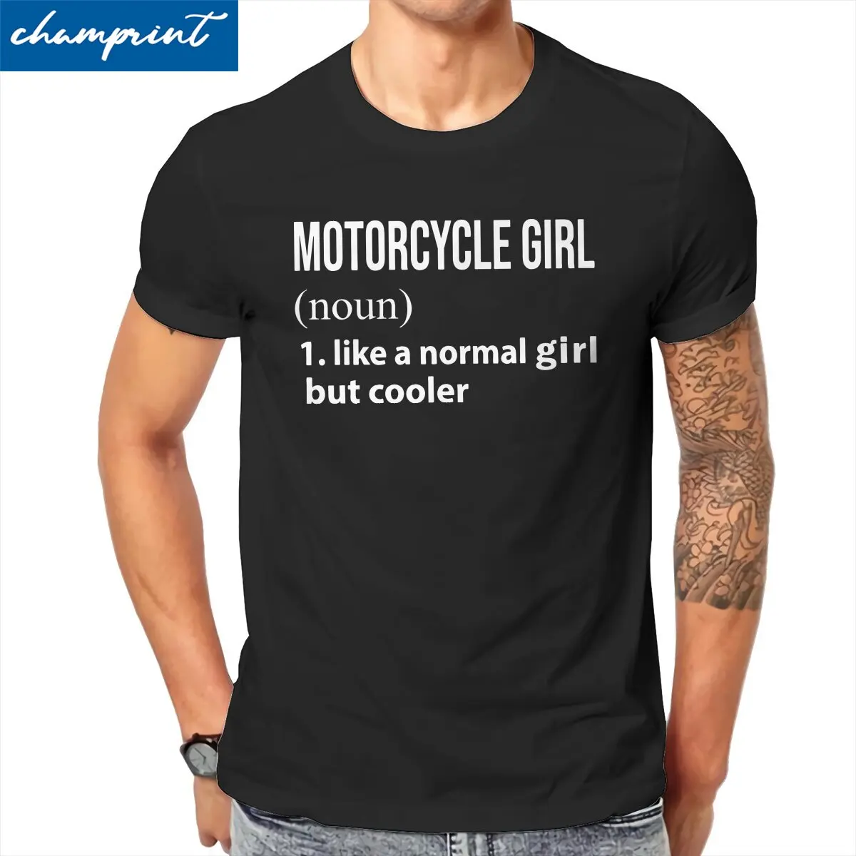 Men's T-Shirt Motorcycle Girl Like a Normal Girl but Cooler Vintage Cotton Tees Short Sleeve T Shirt Round Neck Clothing Printed