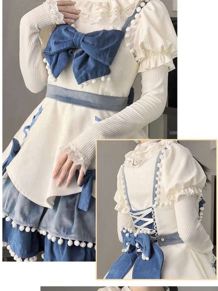 Japanese Knitted Pullover Bow Patchwork Y2k Aesthetic Jumper Harajuku Fashion Lolita Lace Puff Sleeve Kawaii Sweet Sweater Women